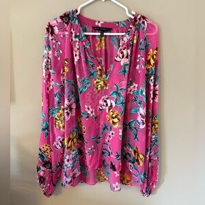 White House black market floral burnout blouse pink size XL.
